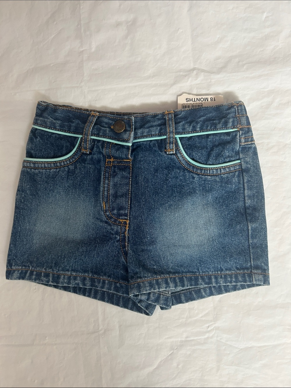 Toughskins Blue Denim Shorts with Mint Trim